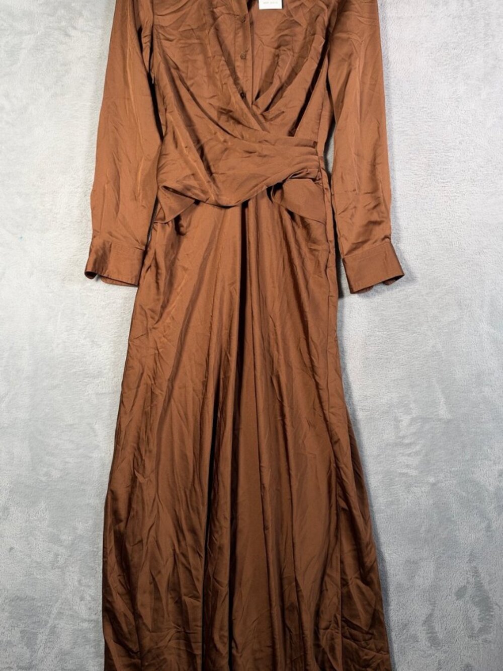 Lauren Ralph Lauren Dress Womens 2 Brown Satin Pleated Button Up Charmeuse $325 - Picture 2 of 11